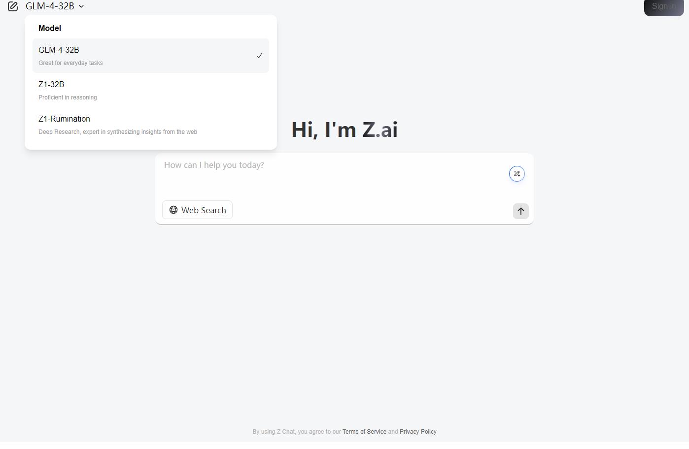 Z.ai 智谱推出的AI模型体验平台